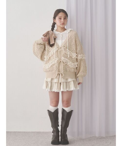merry jenny 透かし編みフリルニットカーディガン merry jenny（メリージェニー） カーディガン 透かし編みフリルニット