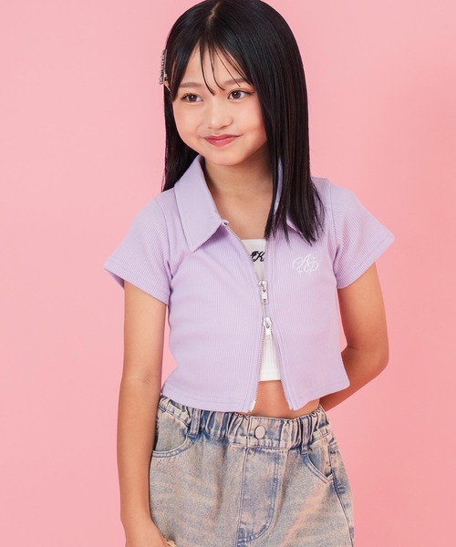 ANAP kids tシャツ ダブルジップリブトップス(ジュニアお揃い