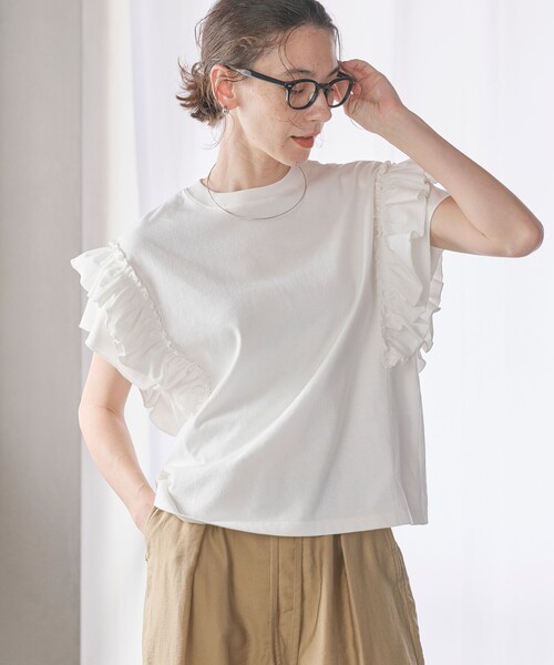 tシャツ コットンフリル ショートスリーブカットソー レディース