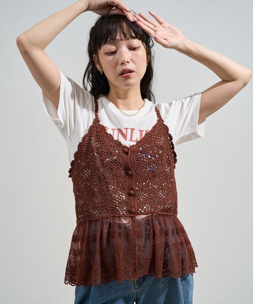 キャミソール かぎ針ドッキングレース キャミソール ビスチェ/クロシェレース キャミソール FREAK'S STORE キャミソール かぎ針ドッキングレース ビスチェ
