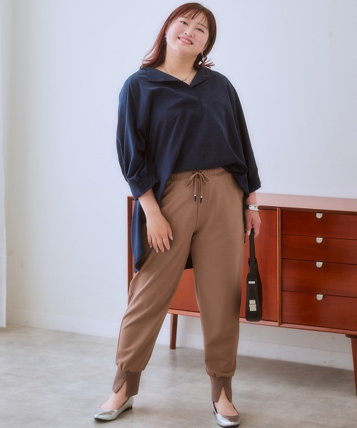 SMILELAND パンツ 「大きいサイズ」よく伸びる足首すっきりスリット