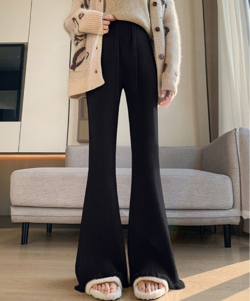 レディース　ニットパンツ パンツ 裾 フリンジ フレア リブ ニットパンツ レディース : ZOZOTOWN