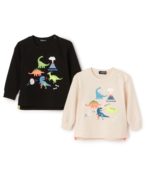 kladskap（クレードスコープ） tシャツ 恐竜アップリケ長袖Tシャツ
