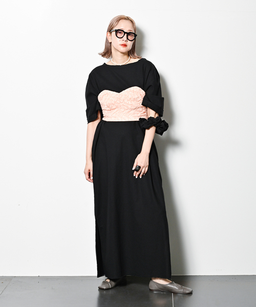 「CITYSHOP」 7分袖ワンピース 38 ピンク レディース_画像3