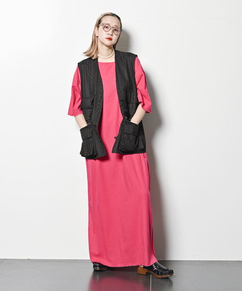 「CITYSHOP」 7分袖ワンピース 38 ピンク レディース_画像9