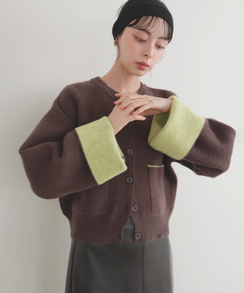LIAN（リアン） カーディガン アルパカタッチバイカラーカーディガン