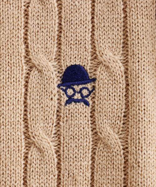 セーター ニット 「LIMITED」ワンポイント刺繍ケーブルニット メンズ