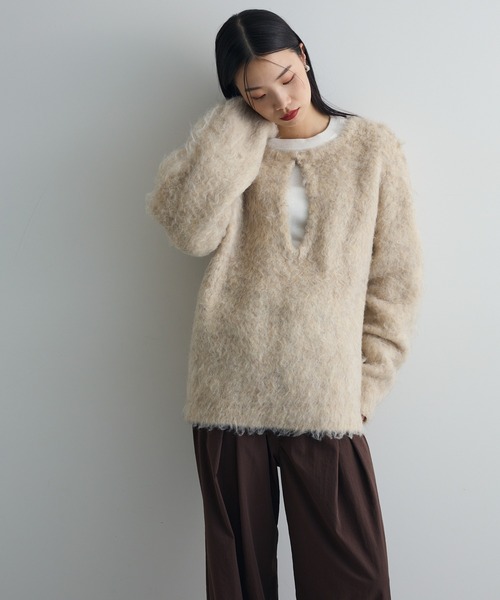 AnriettMusee ニット セーター 前後2wayキーネックシャギーニット