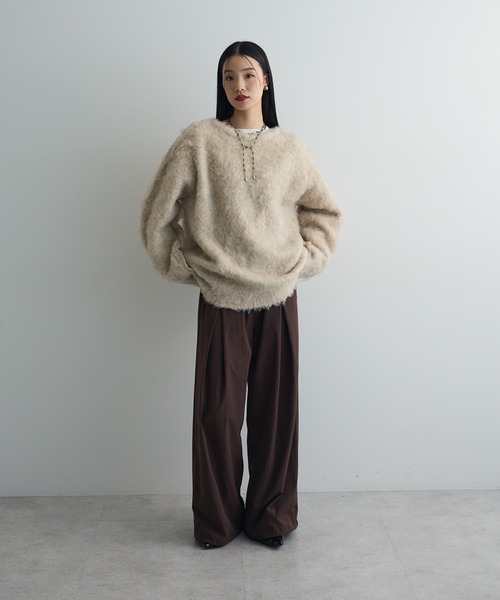 AnriettMusee ニット セーター 前後2wayキーネックシャギーニット