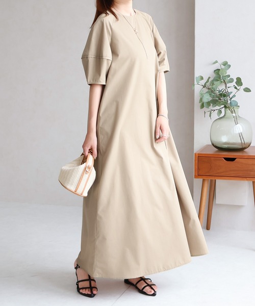 「Social GIRL」 7分袖ワンピース M ベージュ レディース_画像4