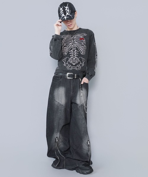 SPINNS（スピンズ） tシャツ 短丈ロングスリーブTシャツ/スケルトン