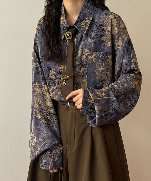 Alvia ブラウス シャツ 夏 レトロ花柄シャツ オーバーサイズ