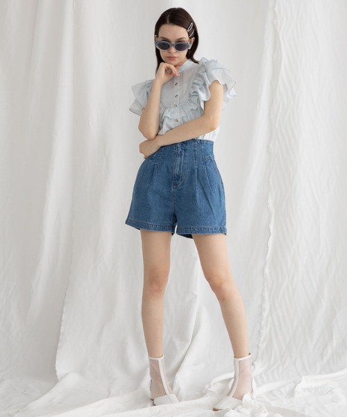 「Cheek」 デニムショートパンツ SMALL ネイビー レディース_画像2