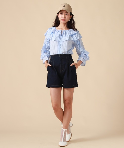 「Cheek」 デニムショートパンツ SMALL ネイビー レディース_画像8