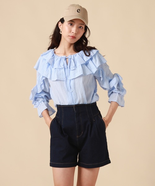 「Cheek」 デニムショートパンツ SMALL ネイビー レディース_画像9