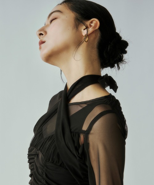 Ezick tシャツ ribbon tulle tops フロントリボンシアートップス