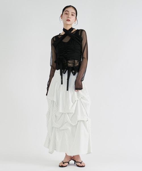 Ezick tシャツ ribbon tulle tops フロントリボンシアートップス