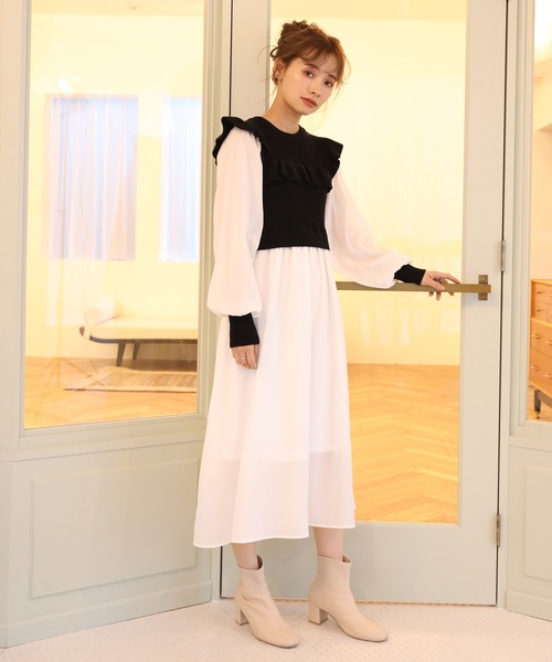NICE CLAUP ドッキングワンピース continuer de NICE CLAUP/七分袖ドッキングワンピース｜NICE