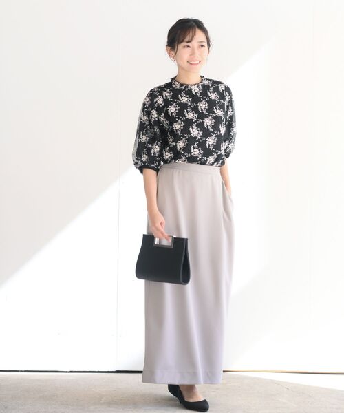 r・p・s ブラウス シャツ チュール刺繍フリルネック6分袖