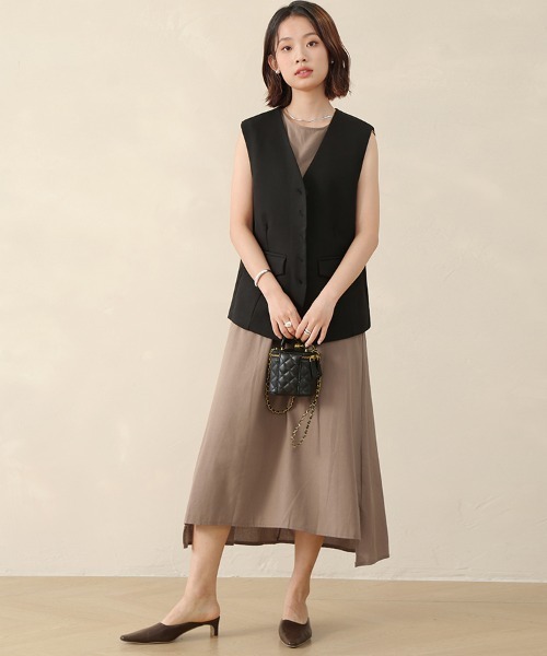 SimpleRetroキュート ブラック ノースリーブ ロングワンピース AZUL BY MOUSSY | デザインノースリーブワンピース (ワンピース