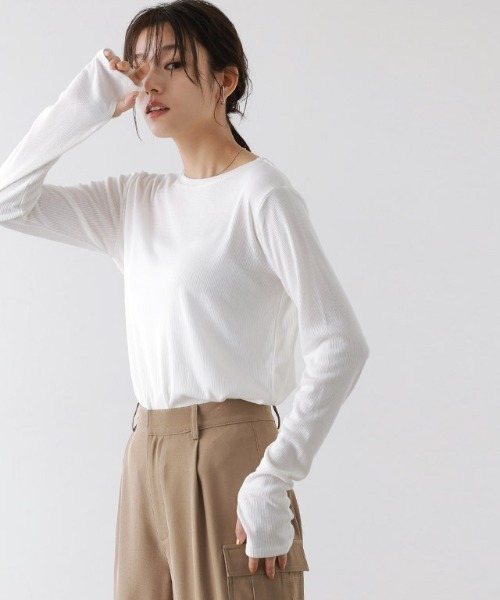 タグ付き新品　PINORE カットソー　白 Pierrot tシャツ 「静電気防止」「指穴袖」クルーネック/指穴袖