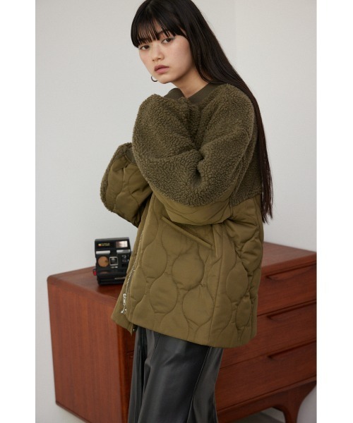moussy 2way ショート丈ボアボンバージャケットカーキ