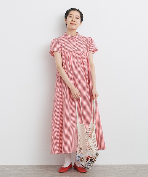 美品　チャイルドウーマン ギンガムチェックパフスリーブワンピース CHILD WOMAN ワンピース 「WEB別注」 ギンガムチェック