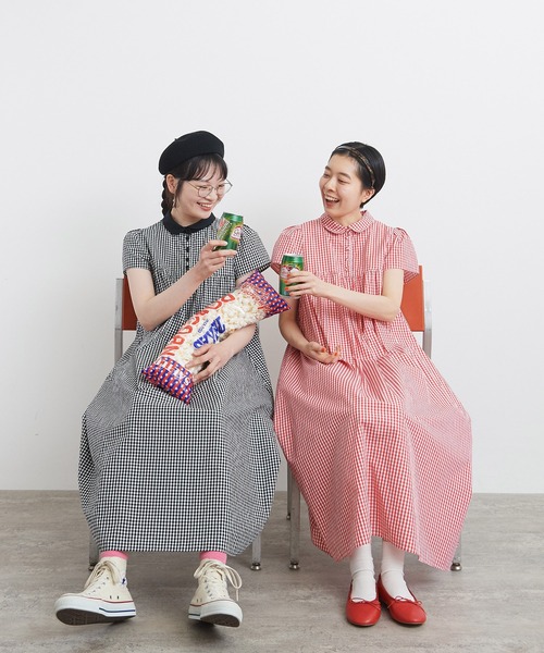 美品 チャイルドウーマン ギンガムチェックパフスリーブワンピース CHILD WOMAN ワンピース 「WEB別注」 ギンガムチェック
