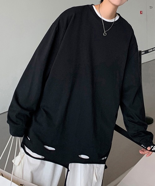 RHUDE ブラック ビンテージ加工ロンT ユーズドロングスリーブ ヴィンテージ加工 ピグメント ロンT