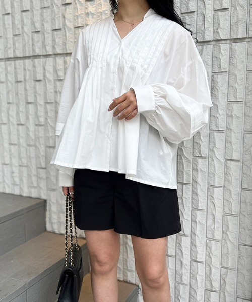 MODE ROBE ブラウス シャツ Vネックボリュームスリーブフレア