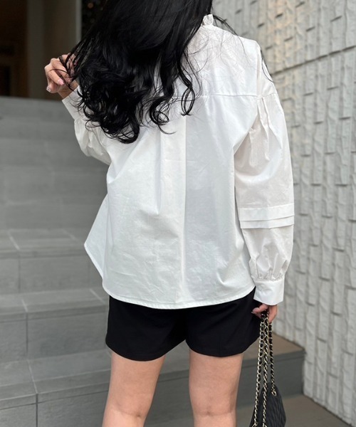 MODE ROBE ブラウス シャツ Vネックボリュームスリーブフレア