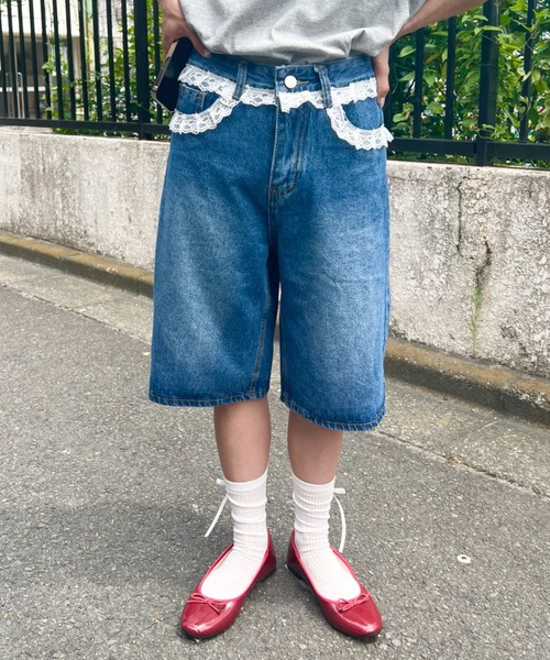 SOLLON. ジーンズ デニム デニムパンツ レースデニムハーフ