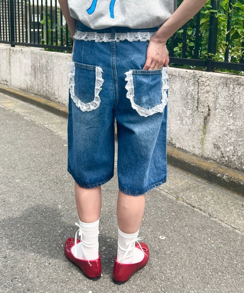 SOLLON. ジーンズ デニム デニムパンツ レースデニムハーフ