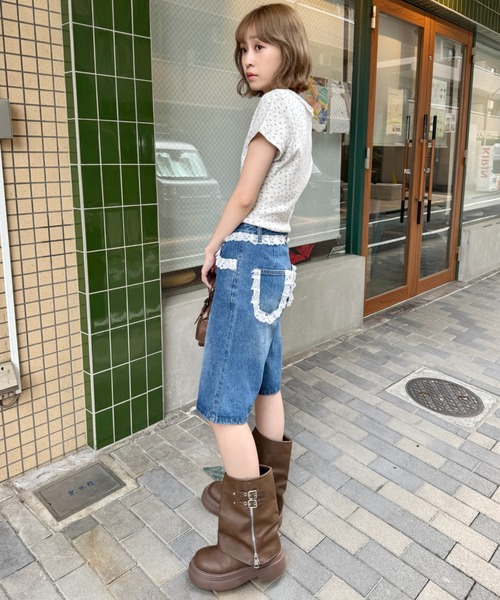 SOLLON. ジーンズ デニム デニムパンツ レースデニムハーフ