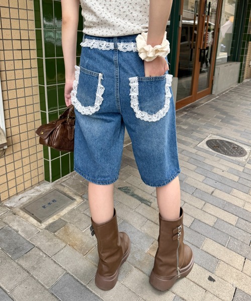 SOLLON. ジーンズ デニム デニムパンツ レースデニムハーフ