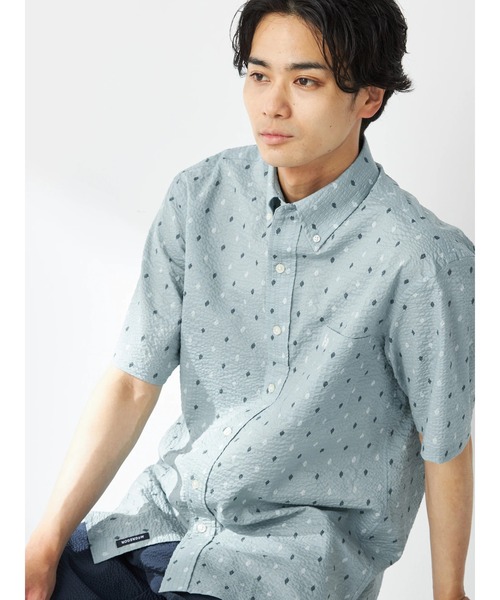 boohoo MAN★ジャカード 半袖 ボタン留め シャツ★トロピカル柄 McGREGOR シャツ 小花柄リップルプリント BD半袖シャツ メンズ