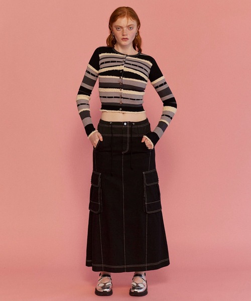 スカート MAISON SPECIAL セール】Side Line Oxford Maxi Skirt/サイドラインオックスマキシ