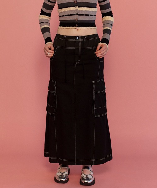 スカート MAISON SPECIAL セール】Side Line Oxford Maxi Skirt/サイドラインオックスマキシ