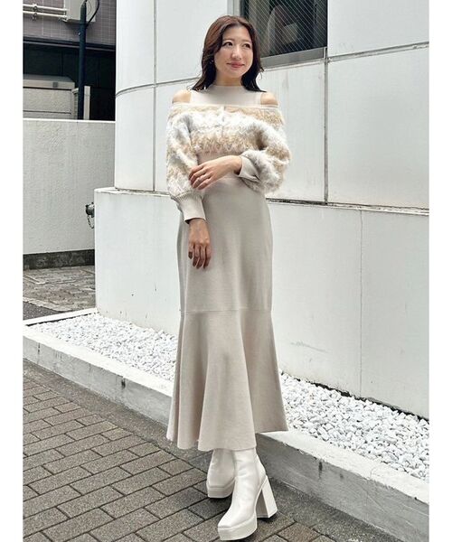 MERCURYDUO ワンピース ノルディックジャカードドッキングニット