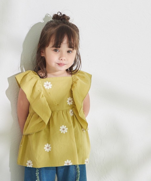 soor ploom 花柄フリル襟長袖シャツ 6yr/116cm pairmanon ブラウス シャツ コーデュロイ 花柄刺繍 肩フリル