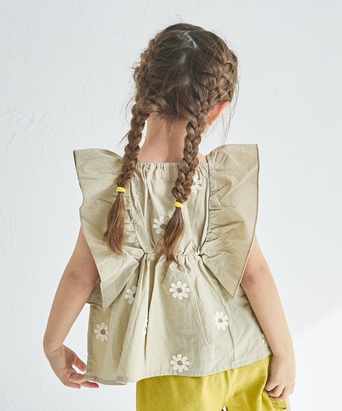 pairmanon（ペアマノン） ブラウス シャツ 「綿100%」花柄刺繍袖フリル