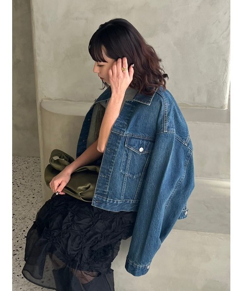 ワイドスリーブクロップドデニムジャケット【ウォッシャブル