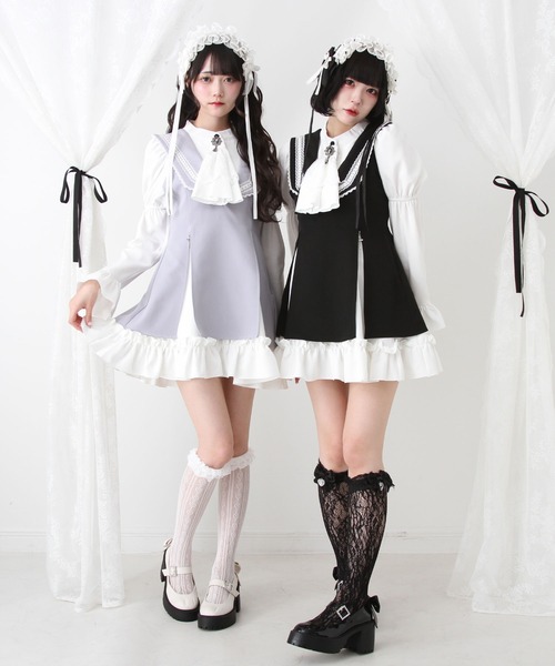 希少 夢展望 姫袖 ワンピース Dear my love 姫系 姫ギャル タグ付 姫袖ビジュースカーフワンピース 量産型 地雷系 夢展望[品番