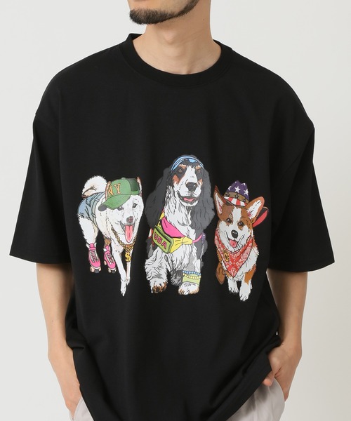 CORISCO tシャツ 度詰め天竺 アニマル前後 プリント 半袖Tシャツ