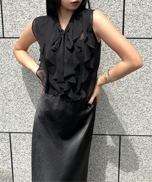 LVEU.（ラブユ） tシャツ 「LVEU.」ノースリーブシアーラッフル