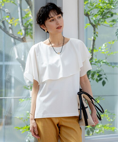 【23区Lサイズ】今季物！！汗染み防止！スムースデザインTシャツ　半袖 汗じみ防止/洗える】スムースデザイン フレンチスリーブ Tシャツ
