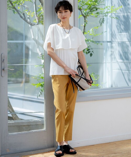 未使用タグ付き　２３区【新作】スムースデザインラッフルカラー カットソー 23区 tシャツ 「汗じみ防止/洗える」スムースデザイン ラッフル