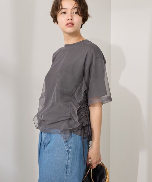 AMERICAN HOLIC tシャツ チュールレイヤードドロストトップス