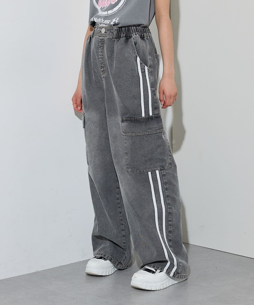BISKEE ワイドパンツ パンツ サイドラインデニムパンツ キッズ 子供服