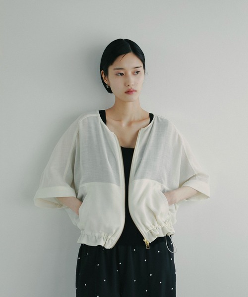 美品✨ANAYI コットンポリメッシュブルゾン 23SS アイボリー 36 コットンポリエステルステンカラーブルゾン | ANAYI/アナイ | 三越